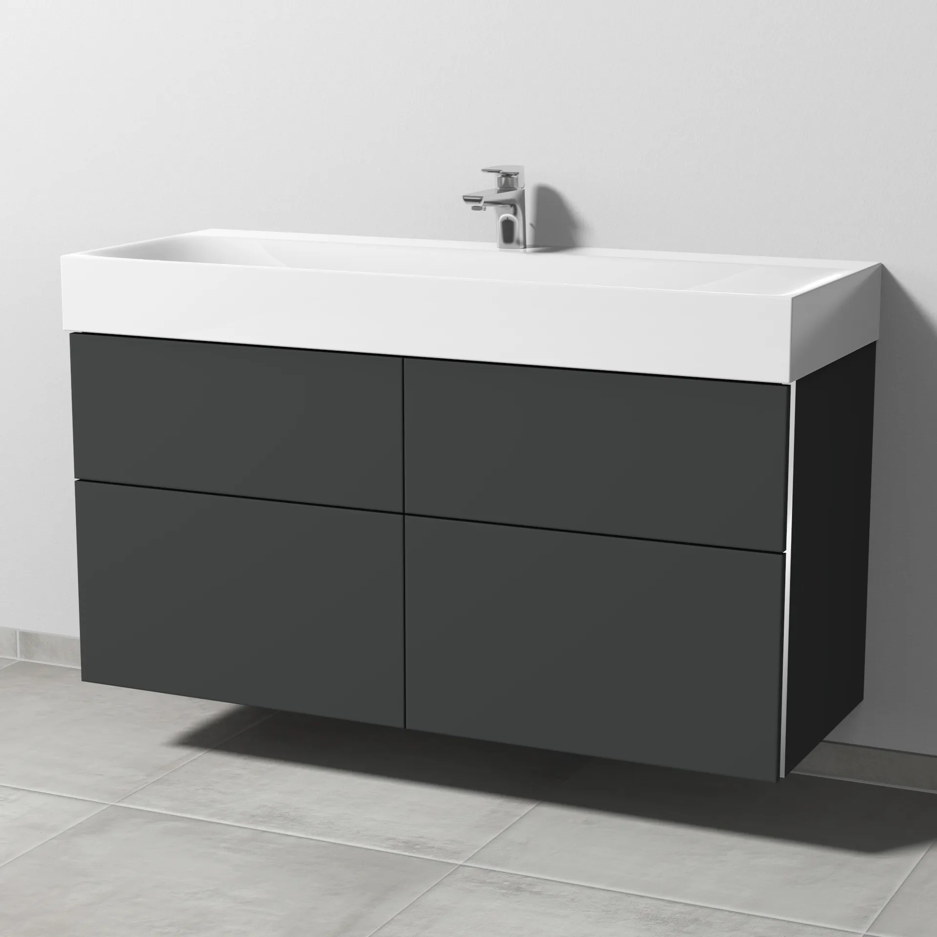 Sanipa Waschtischunterschrank „3way“ passend zu Stahl-Email-Waschtische Silenio von Kaldewei 1190 × 582 × 452 mm in Graphit (matt)