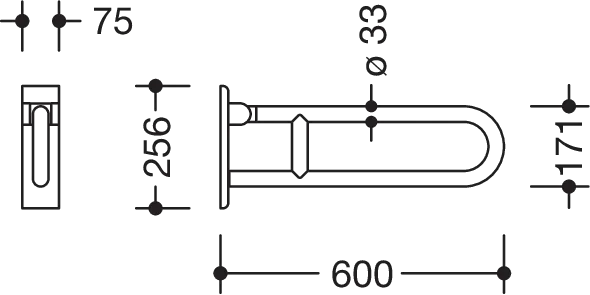 HEWI Stützklappgriff, drehbar, Edelstahl, matt geschliffen, Ausladung 600 mm HEWI Stützklappgriff, drehbar, Edelstahl, matt geschliffen, Ausladung 600 mm