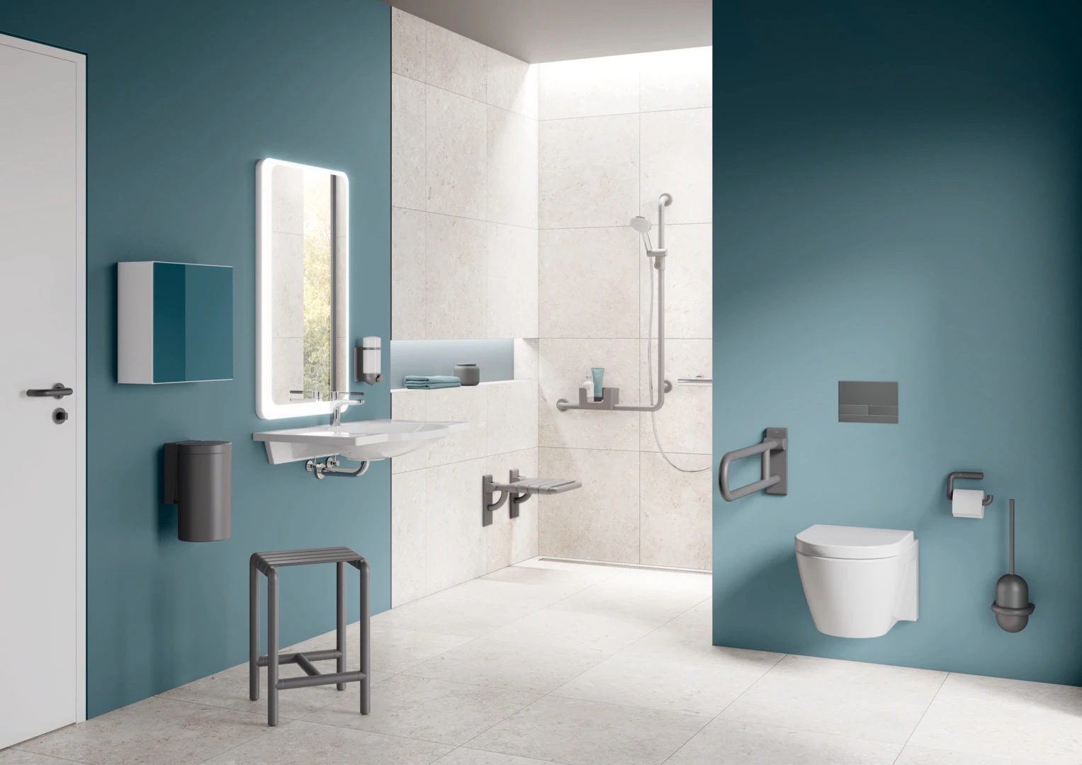 HEWI Toilettenbürstengarnitur „Serie 477“ 14,1 × 47 cm in Anthrazitgrau HEWI Toilettenbürstengarnitur „Serie 477“ 14,1 × 47 cm in Anthrazitgrau