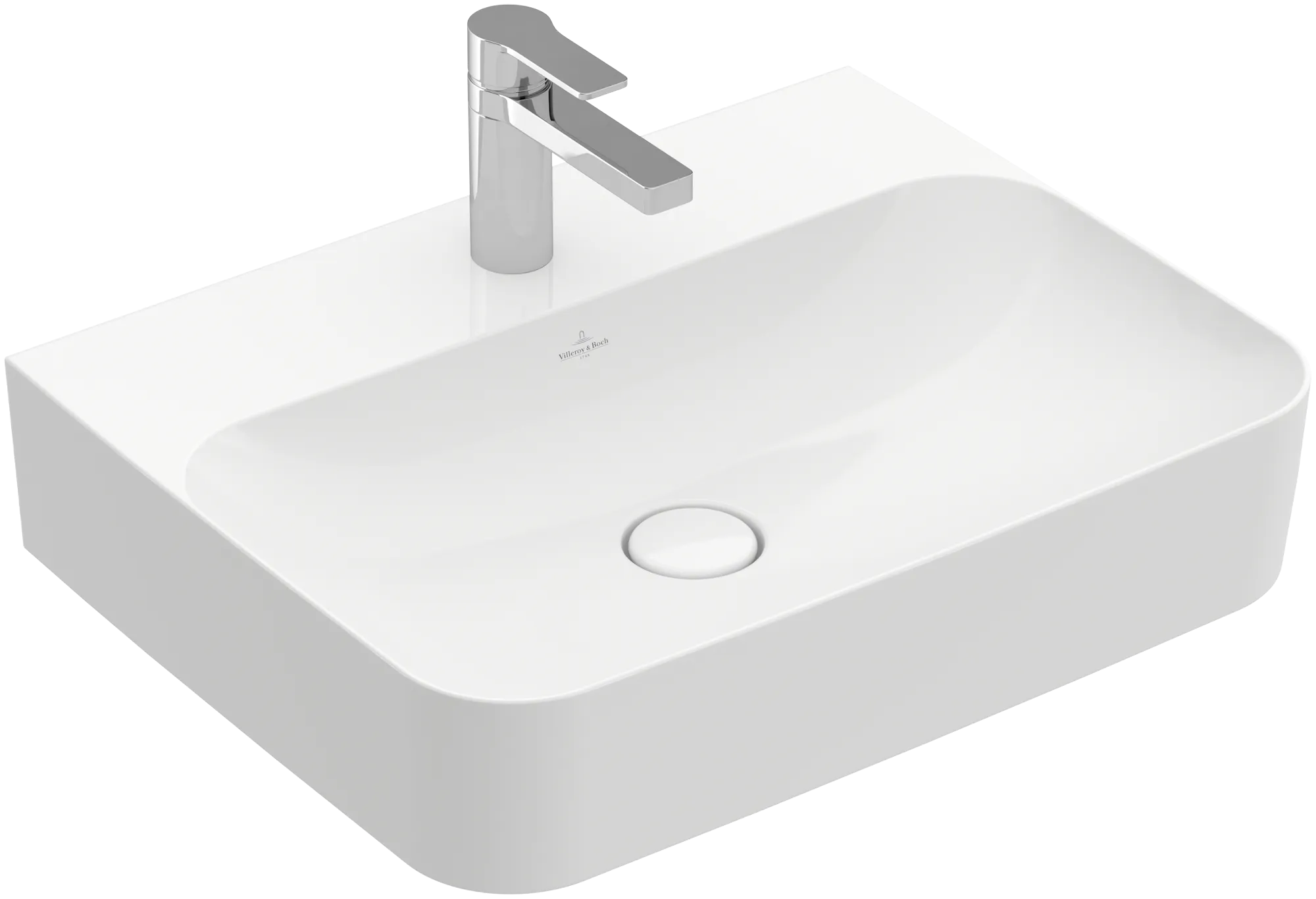 Villeroy & Boch Wandwaschtisch aus TitanCeram „Finion“ 600 × 470 × 164 mm, mit Hahnlochbohrung, Hahnlochposition mittig in Weiß Alpin, mit CeramicPlus