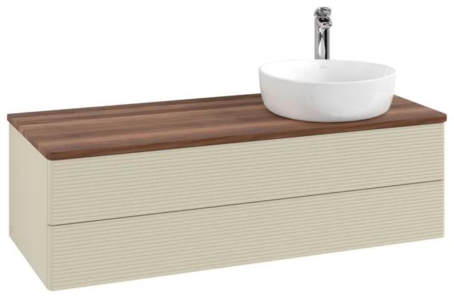 Villeroy & Boch Waschtischunterschrank „Antao“ 1200 × 360 × 500 mm Silk Grey Matt Lacquer, für Becken rechts, ohne Beleuchtung Villeroy & Boch Waschtischunterschrank „Antao“ 1200 × 360 × 500 mm Silk Grey Matt Lacquer, für Becken rechts, ohne Beleuchtung