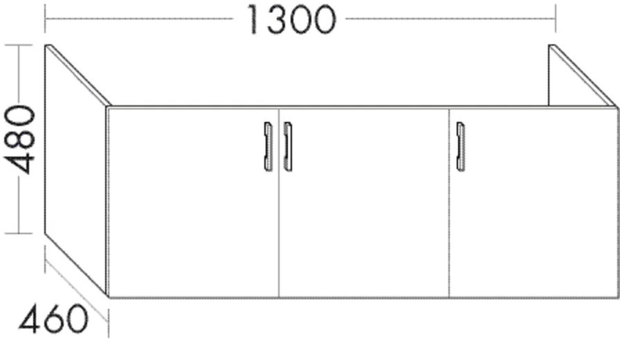 Burgbad Waschtischunterschrank Sys30, 130 cm breit, 48 cm hoch, 46 cm tief, 3 Türen, 1 feste Mittelseite