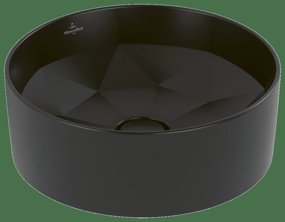 Villeroy & Boch Aufsatzwaschbecken Octagon 5A5640, 418x418mm, Rund, ohne Überlauf, Pure Black CeramicPlus