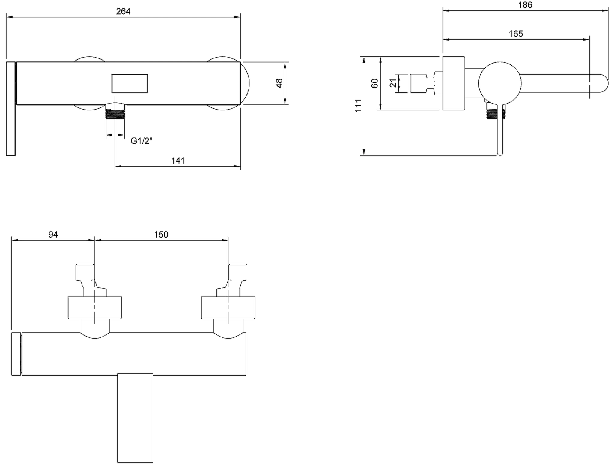 Einhand-Wannenarmatur „Dawn“ Ausladung 165 mm in Matt Black