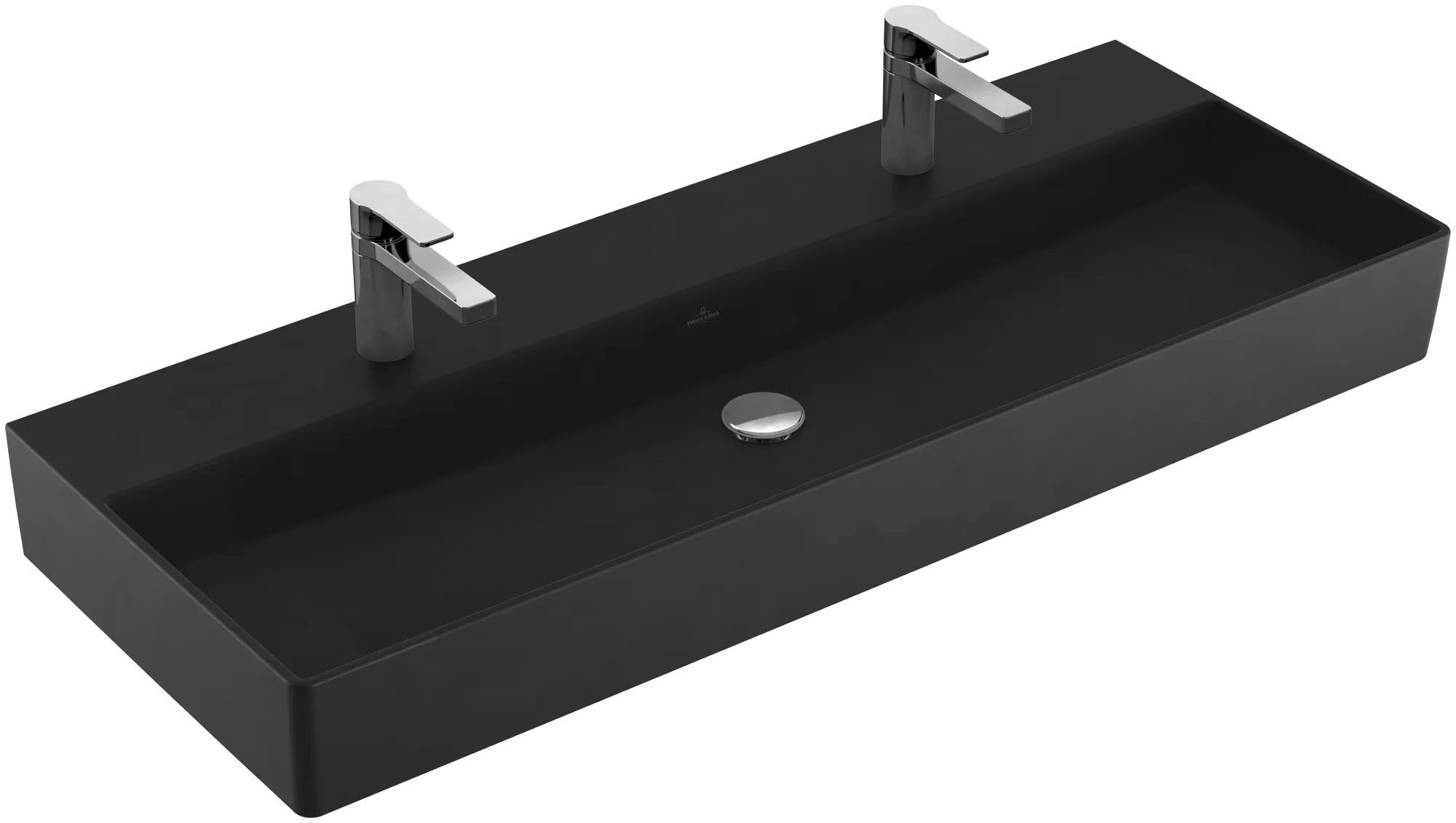 Villeroy & Boch Wandwaschtisch aus TitanCeram geschliffen „Memento 2.0“ 1200 × 470 × 150 mm, Hahnlochposition links und rechts, mit Hahnlochbohrung in Pure Black Villeroy & Boch Wandwaschtisch aus TitanCeram geschliffen „Memento 2.0“ 1200 × 470 × 150 mm, Hahnlochposition links und rechts, mit Hahnlochbohrung in Pure Black