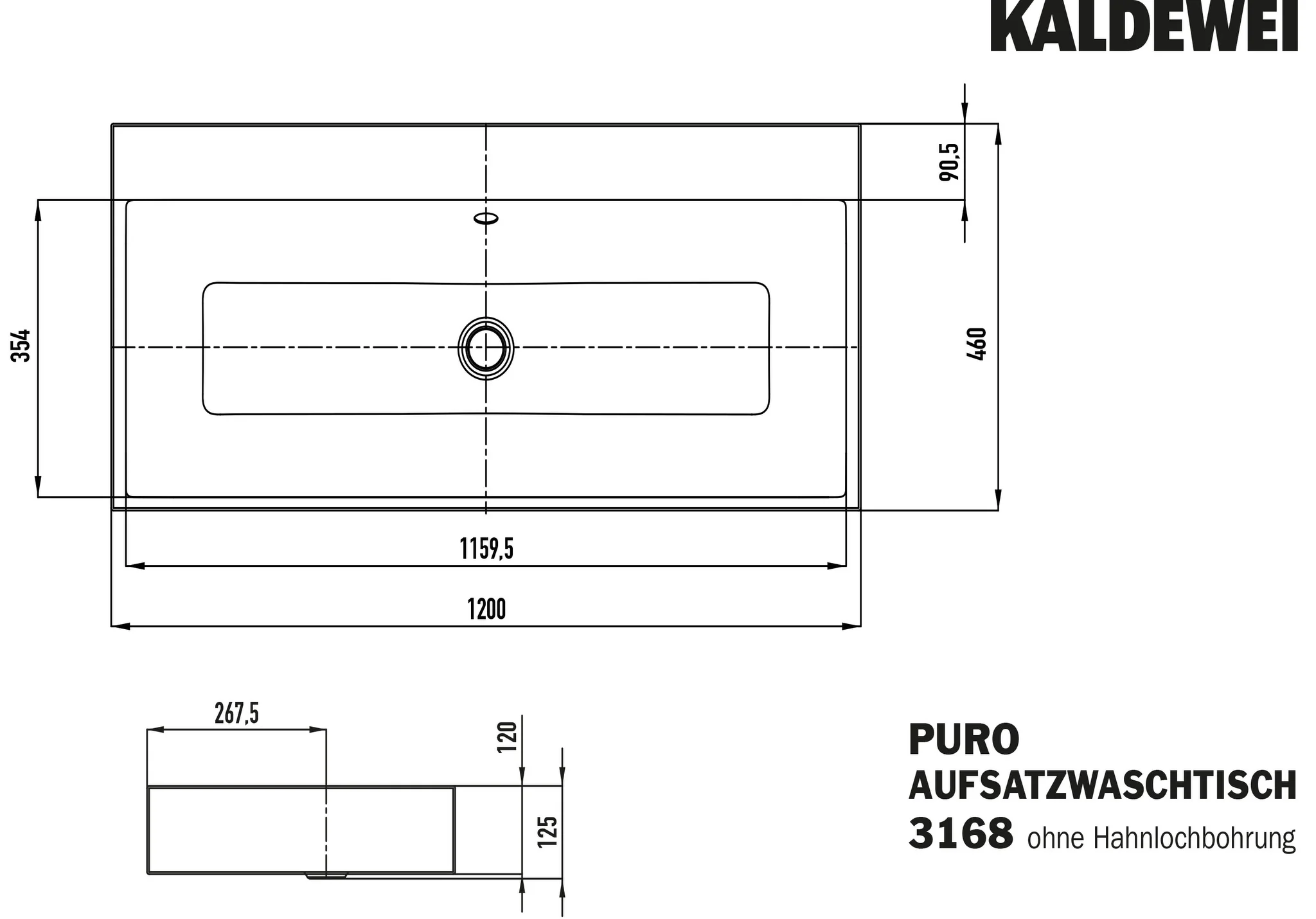 Doppelwaschtisch „Puro“ 120 × 46 cm in pergamon, mit Perl-Effekt