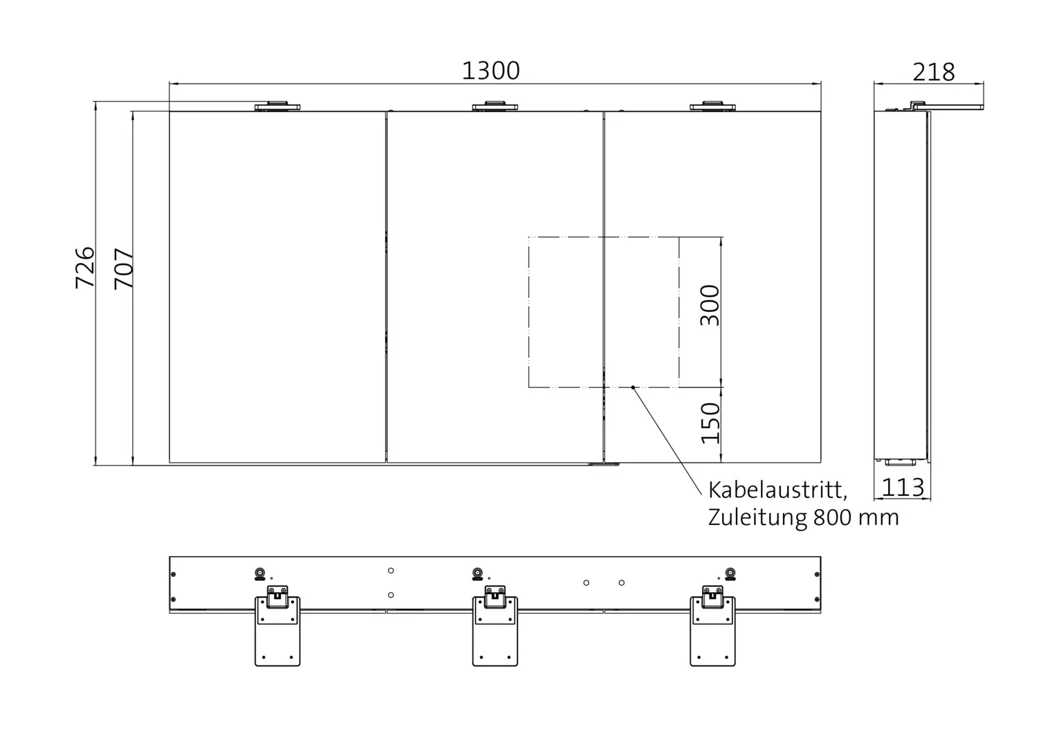 Lichtspiegelschrank flat 2 Style,Aufputz, mit Waschtischbeleuchtung,3 Türen, 1300mm