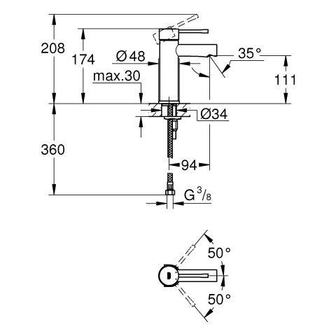 Einhand-Waschtischbatterie Essence 34813_1, S-Size, Einlochmontage, glatter Körper, Professional Edition, chrom Einhand-Waschtischbatterie Essence 34813_1, S-Size, Einlochmontage, glatter Körper, Professional Edition, chrom