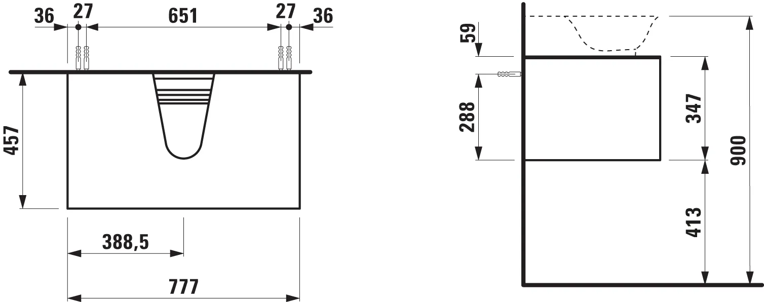 Laufen Waschtischunterbau „THE NEW CLASSIC“ 777 × 347 × 457 mm Verkehrsgrau, mittig