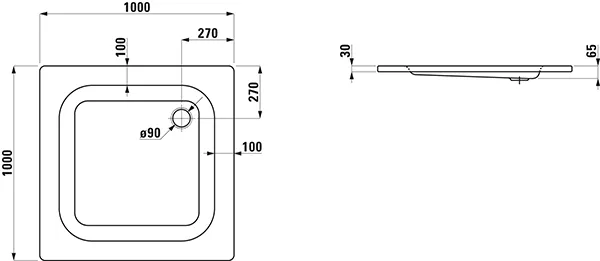 Laufen rechteck Duschwanne „Platina“ 1000 × 1000 mm ohne Oberflächenbeschichtung, in Weiß