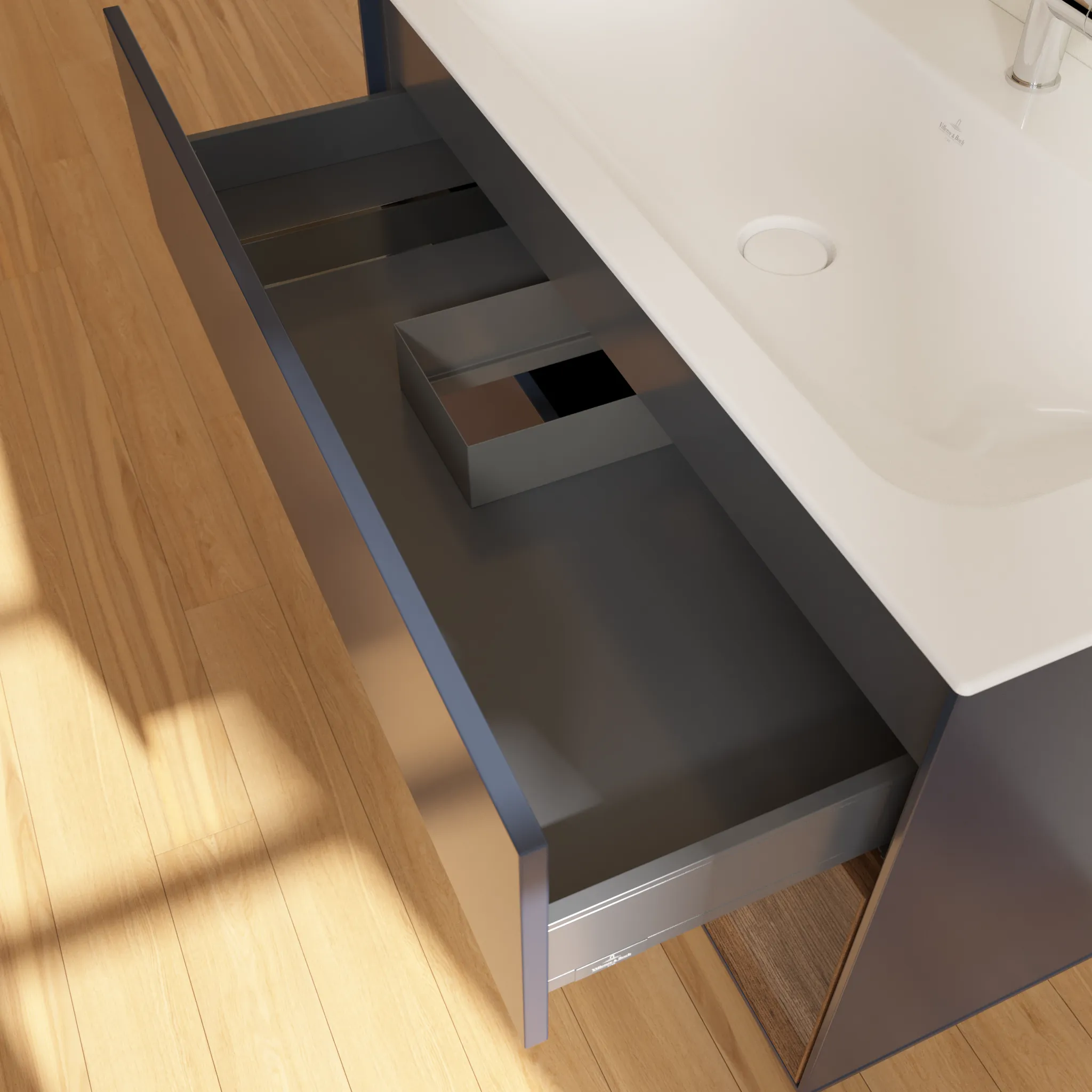 Villeroy & Boch Waschtischunterschrank „Finion“ für Schrankwaschtisch 996 × 591 × 498 mm Midnight Blue Matt Lacquer, für Becken mittig