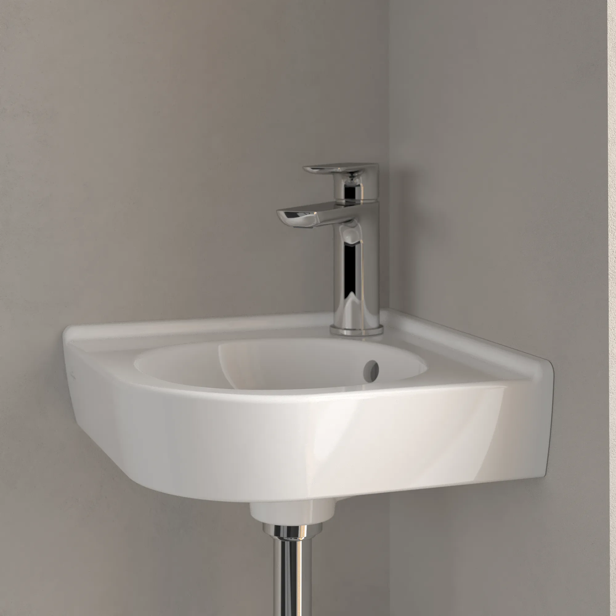 Villeroy & Boch Eck-Handwaschbecken „O.novo“ 400 × 320 × 145 mm, für Becken mittig, mit Hahnlochbohrung, Hahnlochposition mittig in Weiß Alpin Villeroy & Boch Eck-Handwaschbecken „O.novo“ 400 × 320 × 145 mm, für Becken mittig, mit Hahnlochbohrung, Hahnlochposition mittig in Weiß Alpin