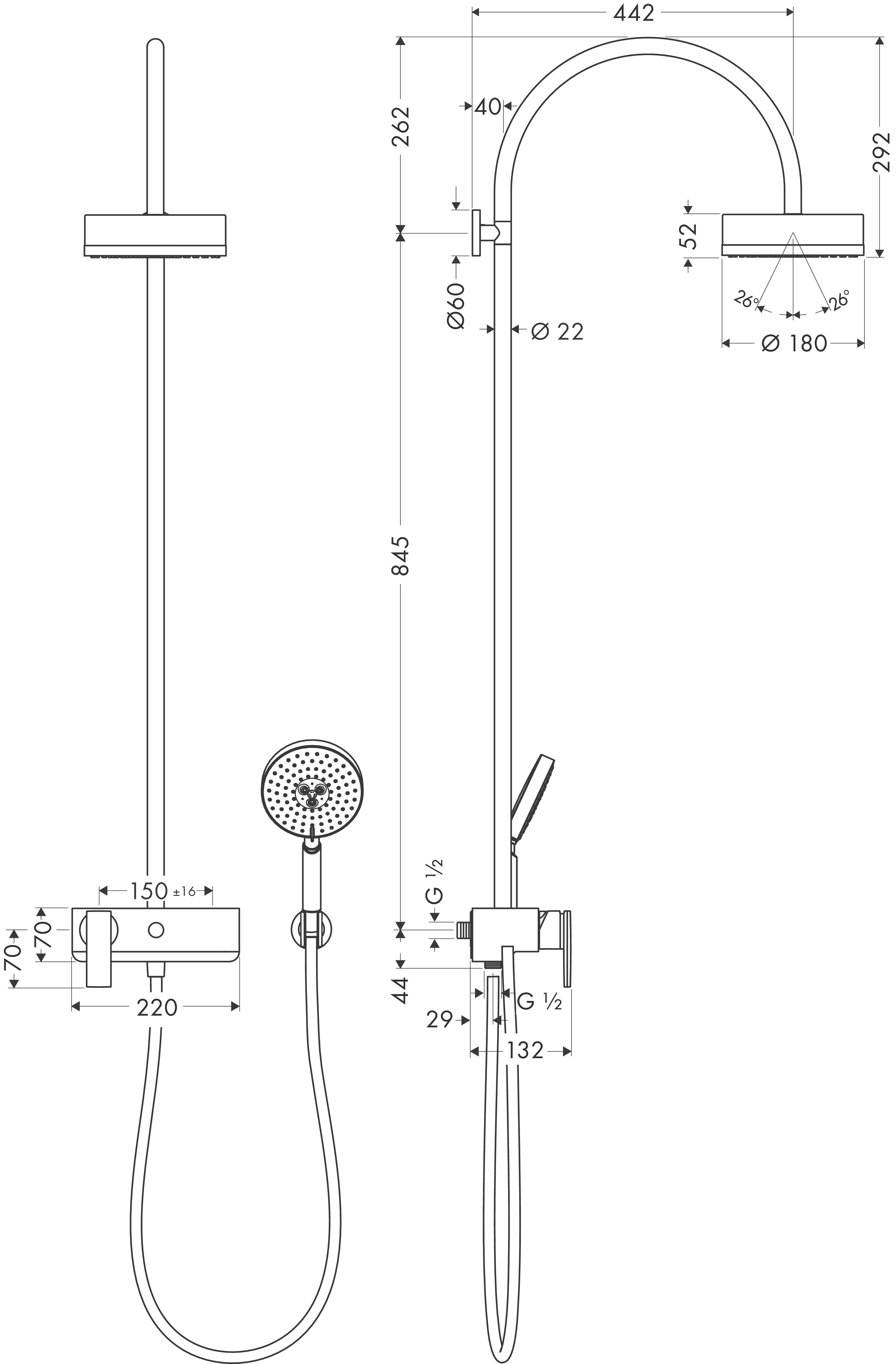 Showerpipe Axor Citterio chrom mit Brausenmischer Aufputz