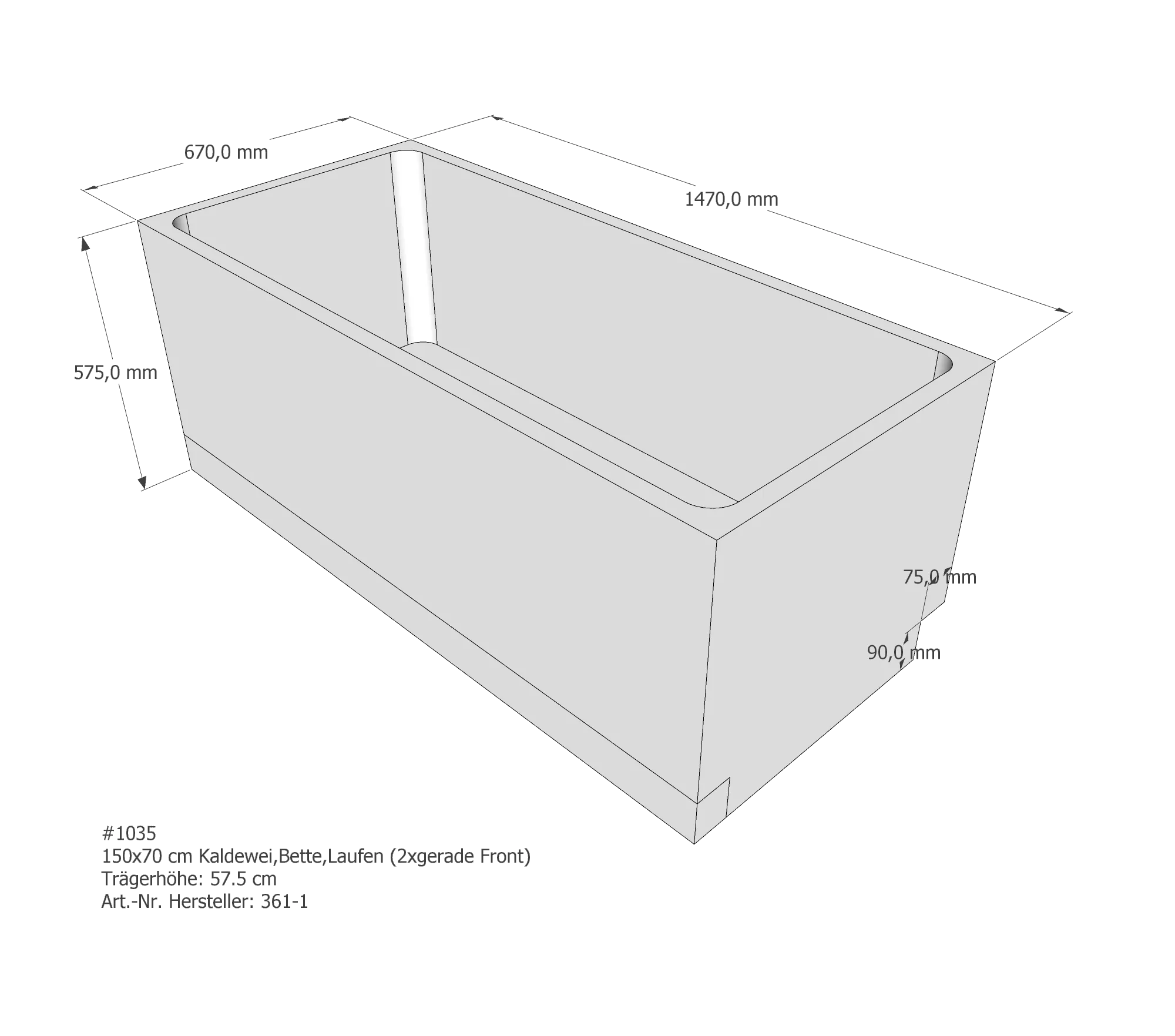Badewannenträger für Wannenträger Bette Betteform, Kaldewei Saniform Plus, Laufen Pro 150x70x cm 150 × 70 cm