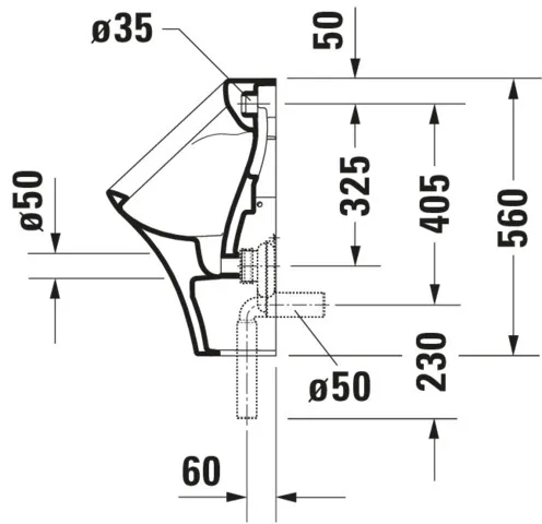 Urinal DuraStyle, Zulauf von hinten absaugend, ohne Fliege, weiß