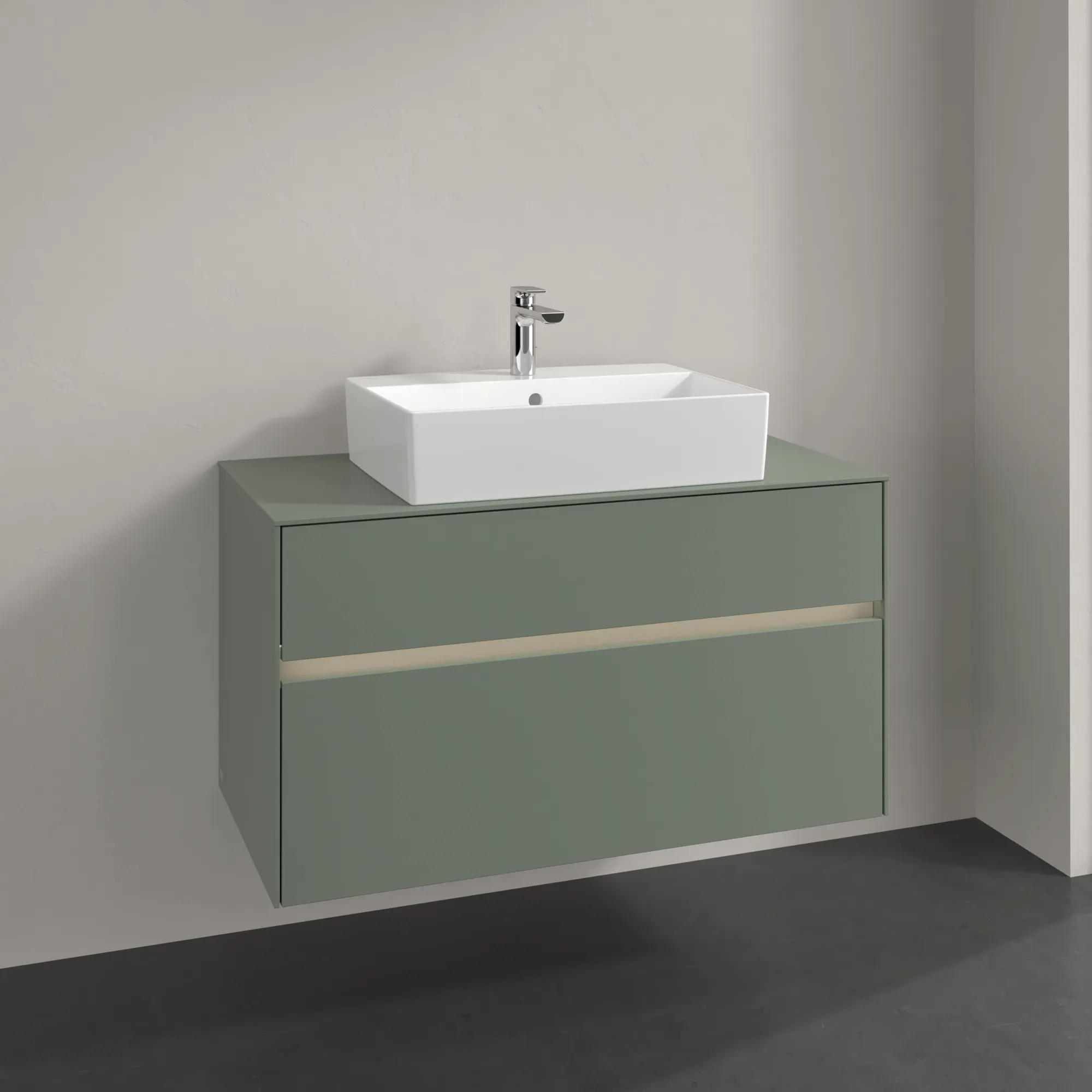 Villeroy & Boch Waschtischunterschrank „Collaro“ 1000 × 548 × 500 mm Soft Green, mit Beleuchtung, für Becken mittig