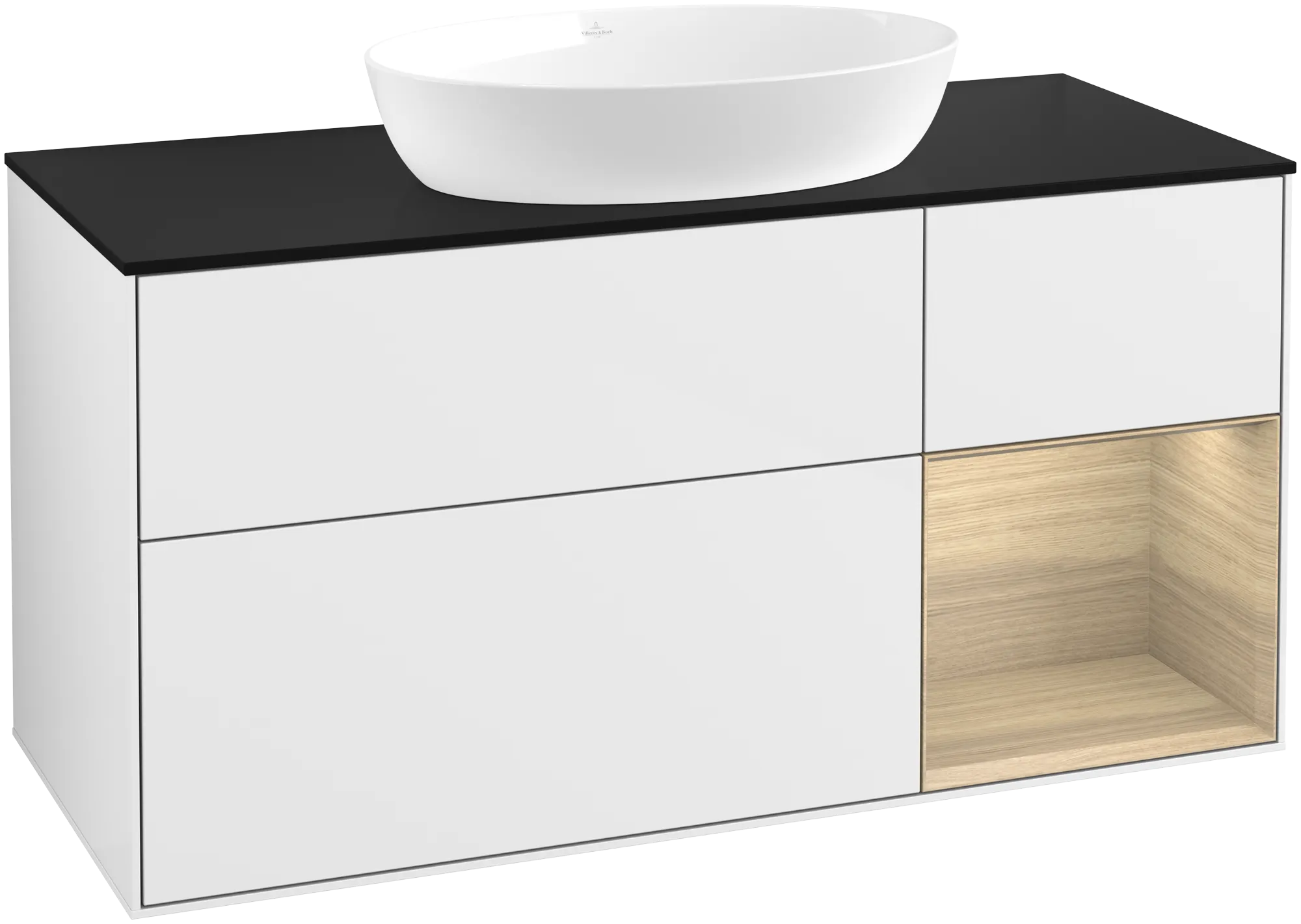 Villeroy & Boch Finion GA7 Waschbeckenunterschrank 1200x603x501mm Glossy White Lacquer / Oak Veneer / Glass Black Matt