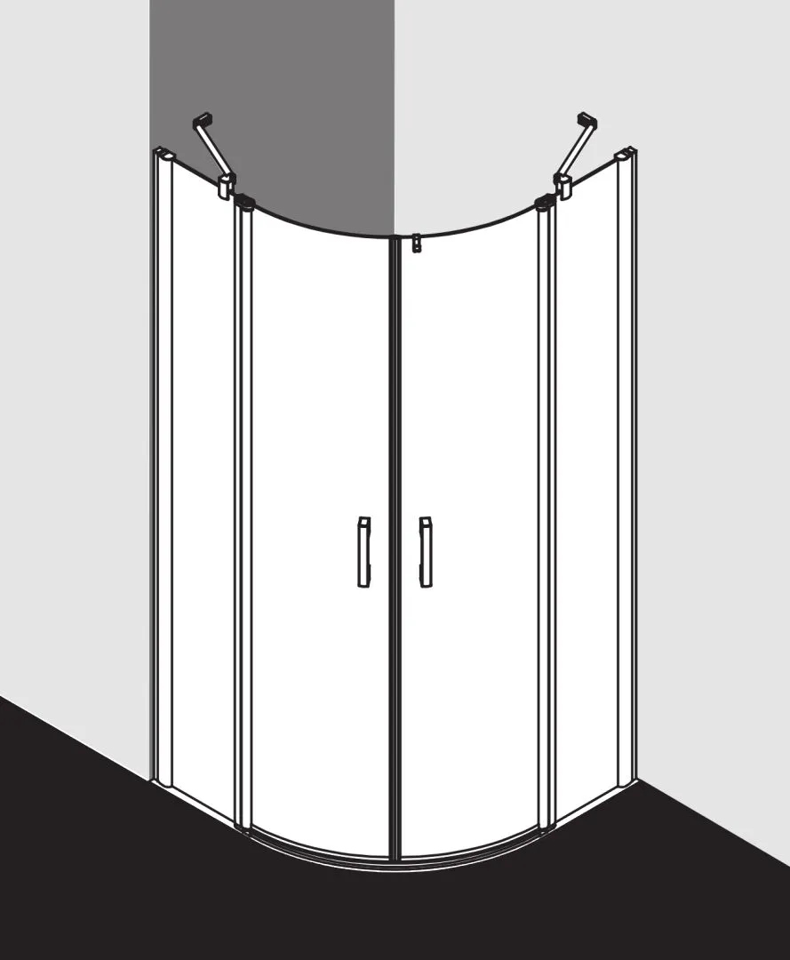 Kermi Duschdesign Viertelkreis-Duschkabine mit Pendeltüren mit Festfeldern „PEGA“ Glas Klar, Profile Silber Hochglanz, BV: 865 - 890 mm GAK: 850 - 875 mm WE: 875 - 900 mm H: 2000 mm Kermi Duschdesign Viertelkreis-Duschkabine mit Pendeltüren mit Festfeldern „PEGA“ Glas Klar, Profile Silber Hochglanz, BV: 865 - 890 mm GAK: 850 - 875 mm WE: 875 - 900 mm H: 2000 mm