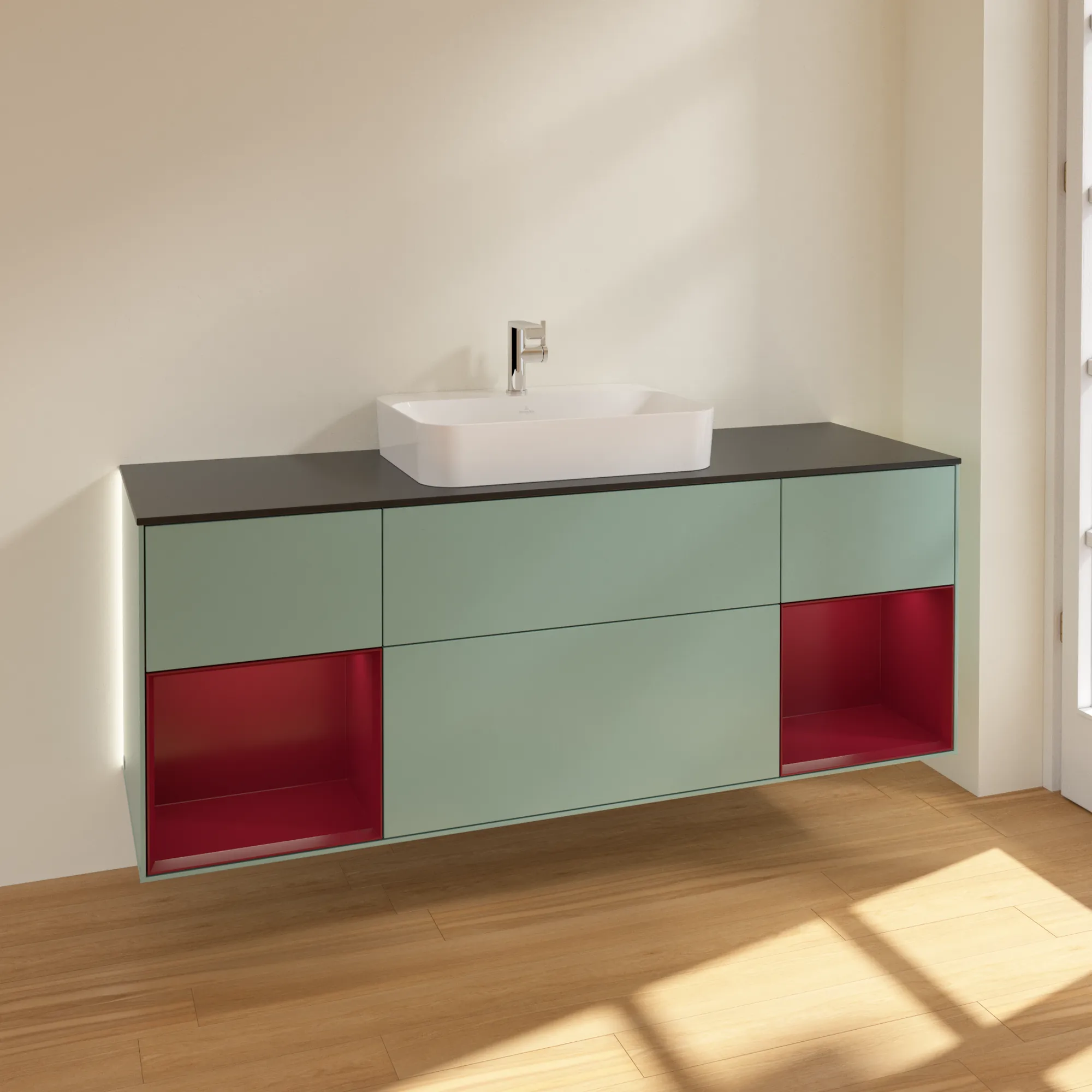 Villeroy & Boch Waschtischunterschrank „Finion“ für Schrankwaschtisch 1600 × 603 × 501 mm Olive Matt Lacquer, für Becken mittig