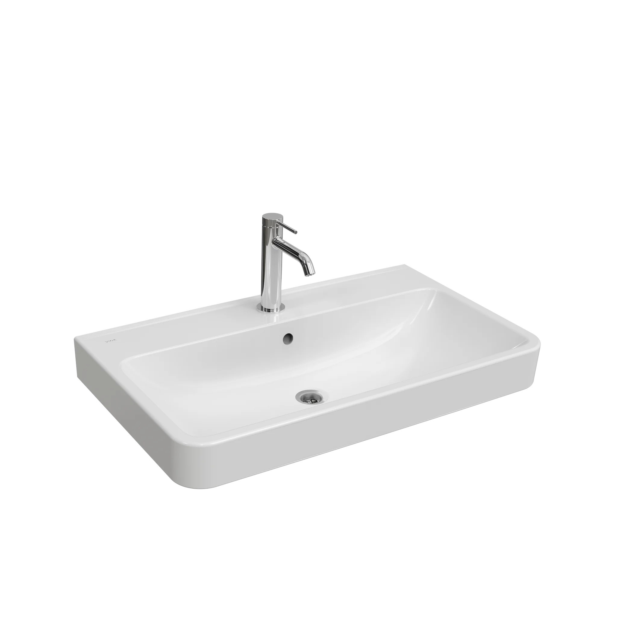 VitrA New Integra Round Waschtisch, 79 x 47 x 17 cm, Weiß Hochglanz, unterbaufähig mit mittigem Hahnloch