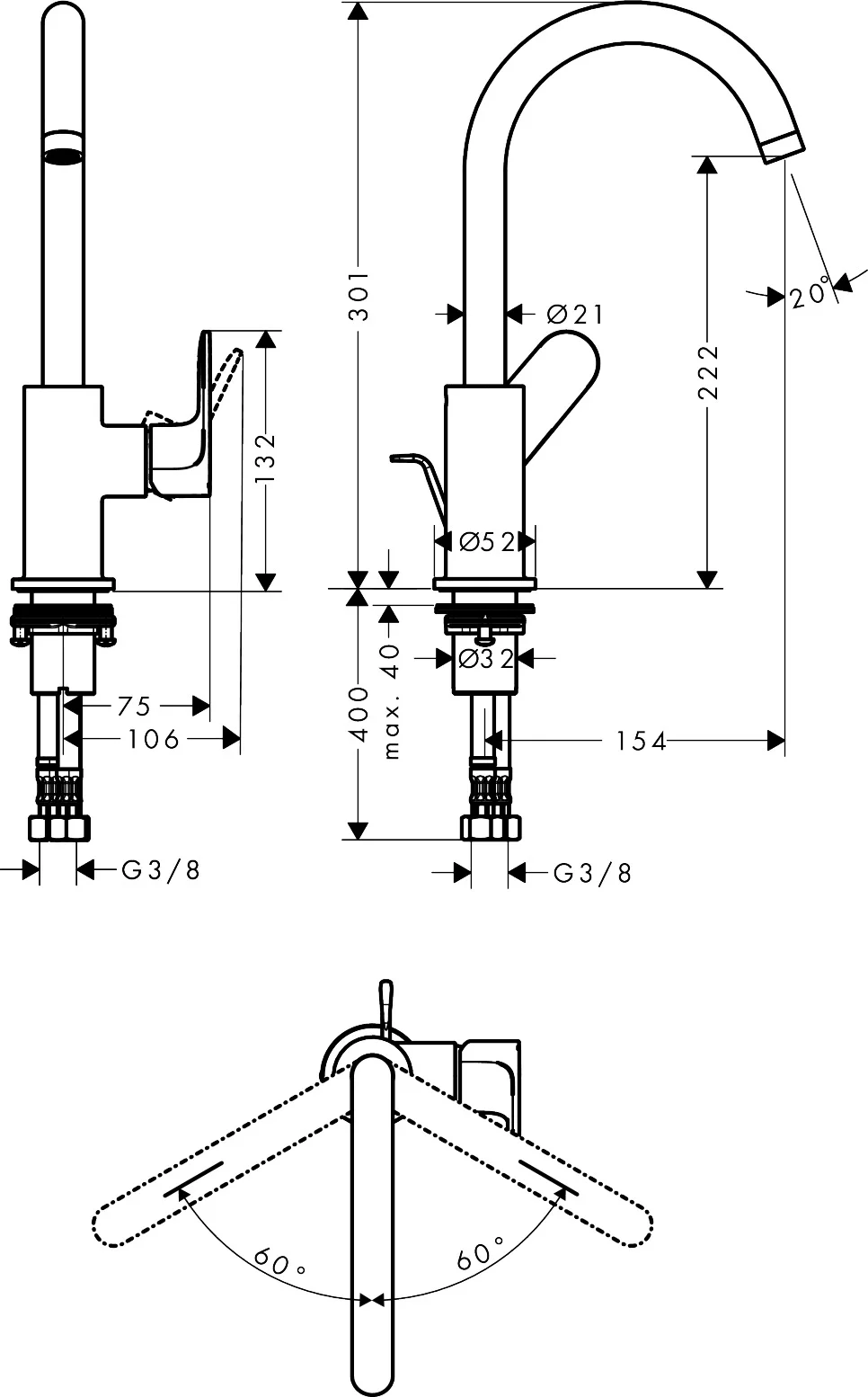 Hansgrohe Einhebel-Waschtischmischer Rebris S, Chrom, Ausladung 154 mm, Auslaufhöhe 222 mm, Schwenkbereich 120°, Normalstrahl, max. Durchfluss 5 l/min, Keramikmischsystem, einstellbare Temperaturbegrenzung, für Durchlauferhitzer geeignet Hansgrohe Einhebel-Waschtischmischer Rebris S, Chrom, Ausladung 154 mm, Auslaufhöhe 222 mm, Schwenkbereich 120°, Normalstrahl, max. Durchfluss 5 l/min, Keramikmischsystem, einstellbare Temperaturbegrenzung, für Durchlauferhitzer geeignet