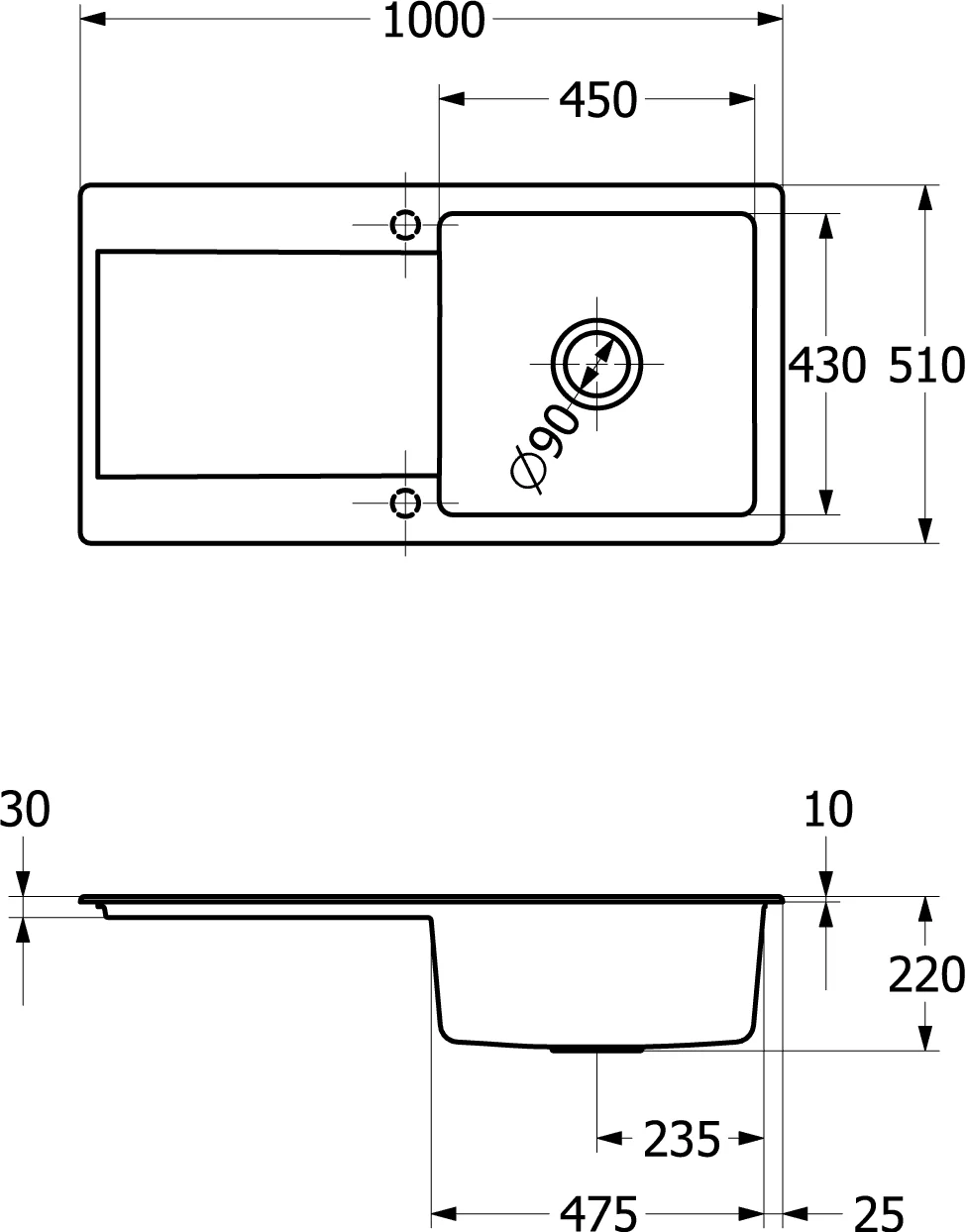 Villeroy & Boch Siluet 60 Einbauspüle, TitanCeram, 1000x510 mm