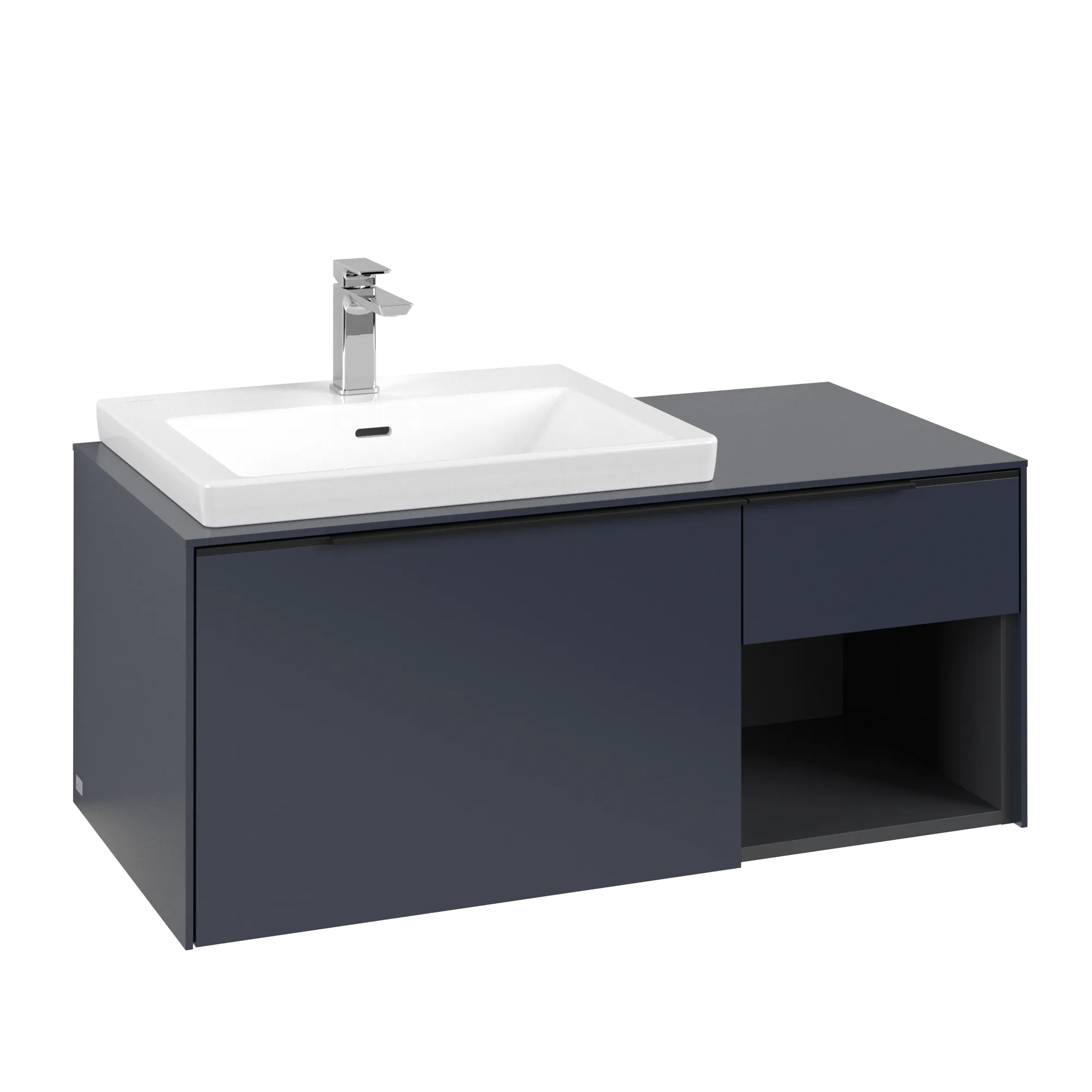 Villeroy & Boch Waschtischunterschrank mit Regalelement „Subway 3.0“ für Schrankwaschtisch 1001 × 423 × 516 mm Marine Blue, für Becken links Villeroy & Boch Waschtischunterschrank mit Regalelement „Subway 3.0“ für Schrankwaschtisch 1001 × 423 × 516 mm Marine Blue, für Becken links