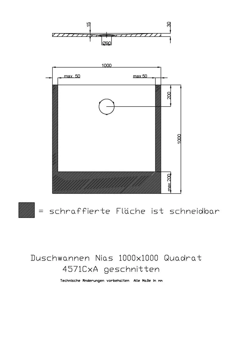 Hoesch Nias Duschwanne Mineralguss Solique, 1000x1000x35, strukturierte Oberfläche, Weiß Hoesch Nias Duschwanne Mineralguss Solique, 1000x1000x35, strukturierte Oberfläche, Weiß