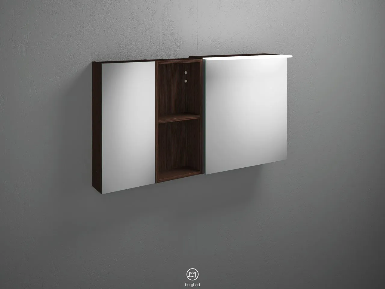 Burgbad Spiegelschrank Badu SFTX120, 310x1200x665 mm, 2 beidseitig verspiegelte Türen, LED-Aufsatzleuchte 4200 K, Schalter-Steckdosenelement Burgbad Spiegelschrank Badu SFTX120, 310x1200x665 mm, 2 beidseitig verspiegelte Türen, LED-Aufsatzleuchte 4200 K, Schalter-Steckdosenelement