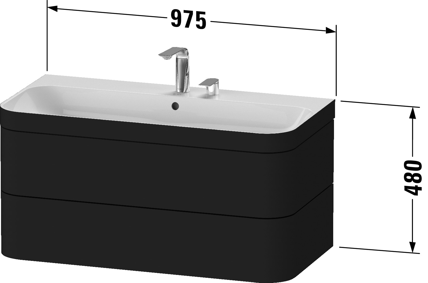 Duravit Waschtischunterschrank c-shaped Set wandhängend „Happy D.2 Plus“ 97,5 × 48 × 49 cm Graphit Supermatt Duravit Waschtischunterschrank c-shaped Set wandhängend „Happy D.2 Plus“ 97,5 × 48 × 49 cm Graphit Supermatt