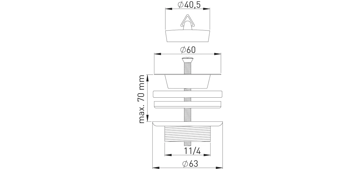 Univentil 1 1/4″ Unterteil Kunststoff komplett mit Stopfen