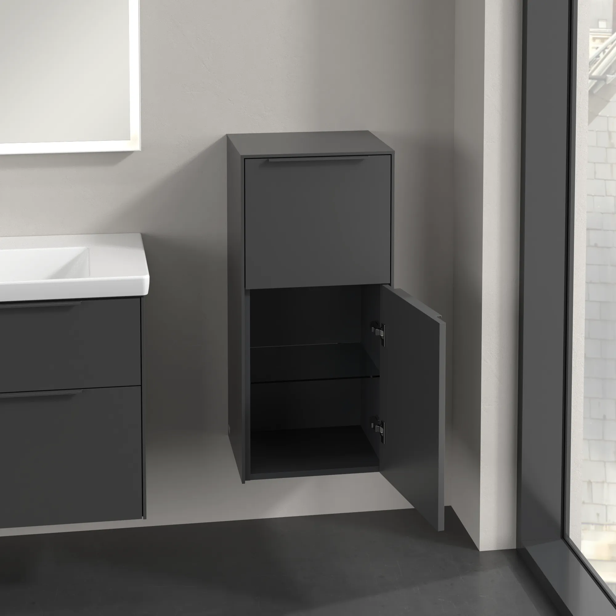 Villeroy & Boch Seitenschrank „Subway 3.0“ 40 × 86 × 36,2 × 36,2 cm 1 Auszug, 1 Tür, Anschlag (Scharnier) rechts, 1 Tür, Anschlag rechts Villeroy & Boch Seitenschrank „Subway 3.0“ 40 × 86 × 36,2 × 36,2 cm 1 Auszug, 1 Tür, Anschlag (Scharnier) rechts, 1 Tür, Anschlag rechts