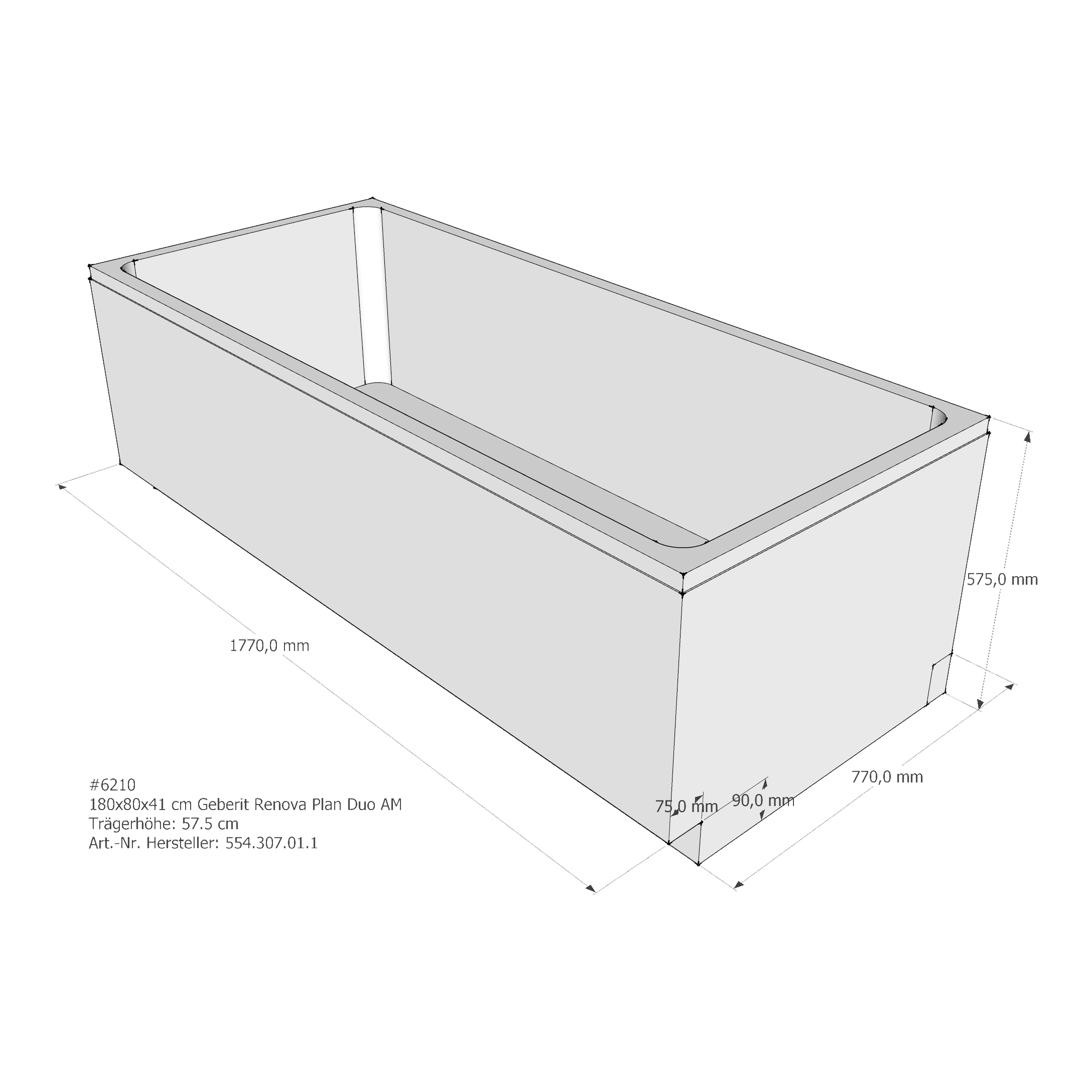 Badewannenträger für Geberit Renova Plan Duo 180 × 80 × 41 cm Badewannenträger für Geberit Renova Plan Duo 180 × 80 × 41 cm