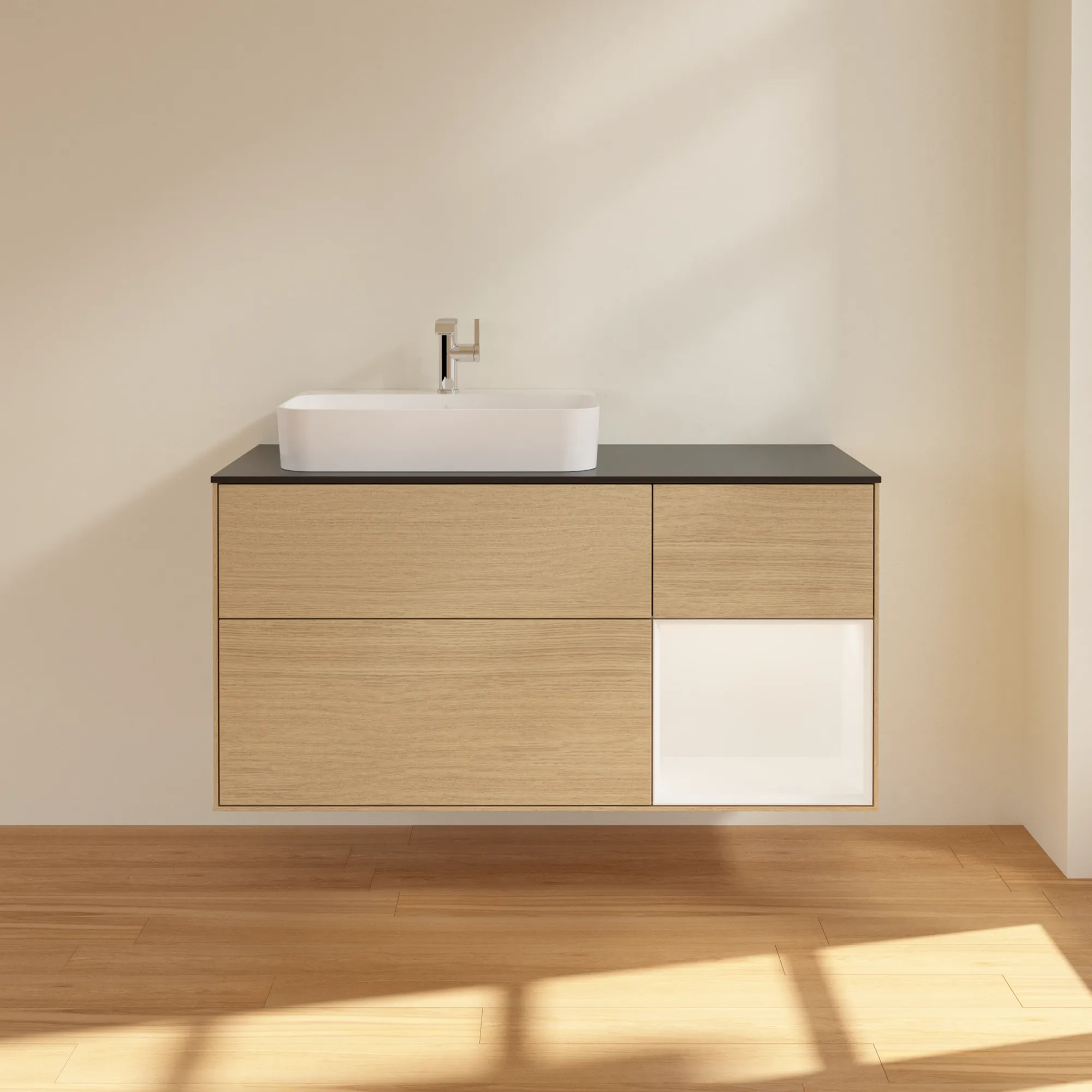 Villeroy & Boch Waschtischunterschrank „Finion“ für Schrankwaschtisch 1200 × 603 × 501 mm Oak Veneer, für Becken links Villeroy & Boch Waschtischunterschrank „Finion“ für Schrankwaschtisch 1200 × 603 × 501 mm Oak Veneer, für Becken links