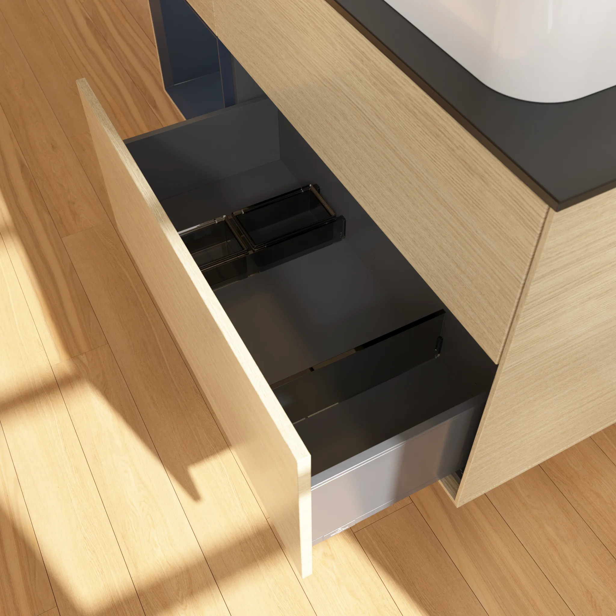 Villeroy & Boch Waschtischunterschrank „Finion“ für Schrankwaschtisch 1200 × 603 × 501 mm Oak Veneer, mit Hahnlochbohrung, für Becken rechts Villeroy & Boch Waschtischunterschrank „Finion“ für Schrankwaschtisch 1200 × 603 × 501 mm Oak Veneer, mit Hahnlochbohrung, für Becken rechts