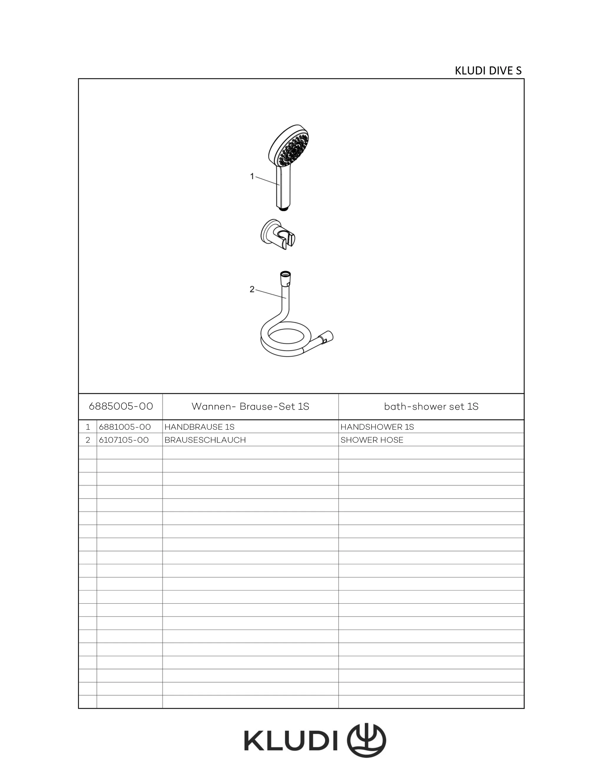 Kludi-DIVE Wannen-Brause-Set Dive S 1S chrom, DN 15, 15 l/min Durchfluss, 9 l/min begrenzbar, 1 Strahlart, Kalkschnellreinigung, G1/2 Anschluss, 1.250 mm Brauseschlauch Kludi-DIVE Wannen-Brause-Set Dive S 1S chrom, DN 15, 15 l/min Durchfluss, 9 l/min begrenzbar, 1 Strahlart, Kalkschnellreinigung, G1/2 Anschluss, 1.250 mm Brauseschlauch