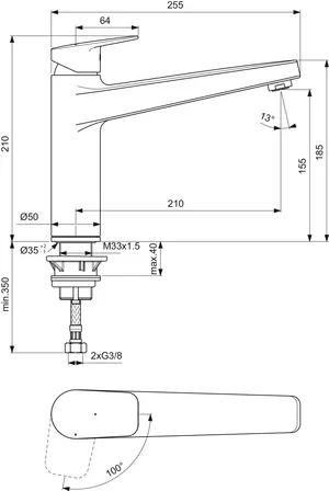 Küchenarmatur Ceraplan mit hohem Auslauf Ausladung 210mm BlueStart Chrom