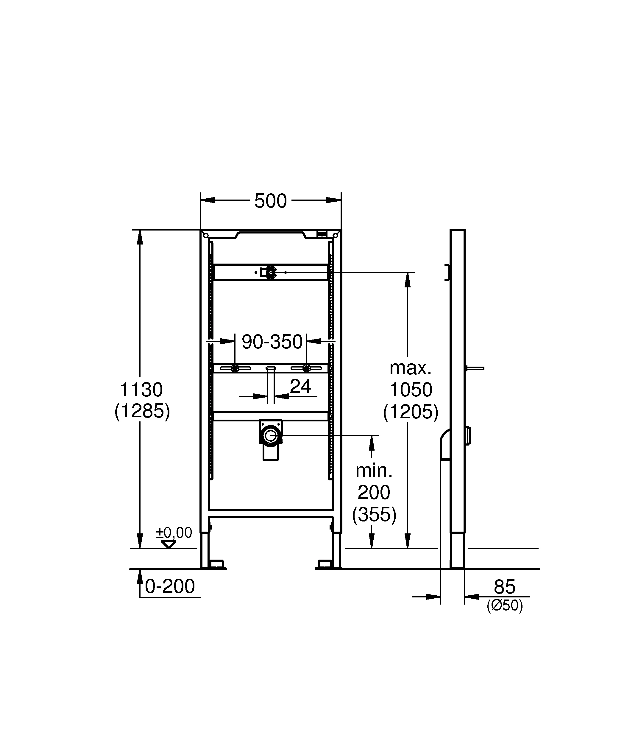 Urinal-Element Rapid SL 38517_1, 1,13 m und 1,30 m Bauhöhe, für Vorwand- oder Ständerwandmontage