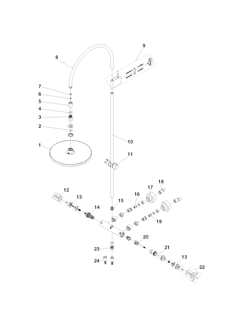 Dornbracht VAIA Showerpipe mit Brause-Thermostat Chrom 300 mm, Höhe bis Regenbrause 964 mm, Ausladung Standbrause 420 mm Dornbracht VAIA Showerpipe mit Brause-Thermostat Chrom 300 mm, Höhe bis Regenbrause 964 mm, Ausladung Standbrause 420 mm