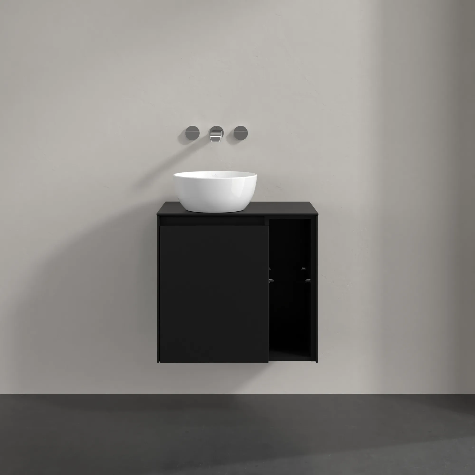 Villeroy & Boch Waschtischunterschrank „Collaro“ 600 × 548 × 380 mm Volcano Black, für Becken links, Anschlag links, mit Beleuchtung Villeroy & Boch Waschtischunterschrank „Collaro“ 600 × 548 × 380 mm Volcano Black, für Becken links, Anschlag links, mit Beleuchtung