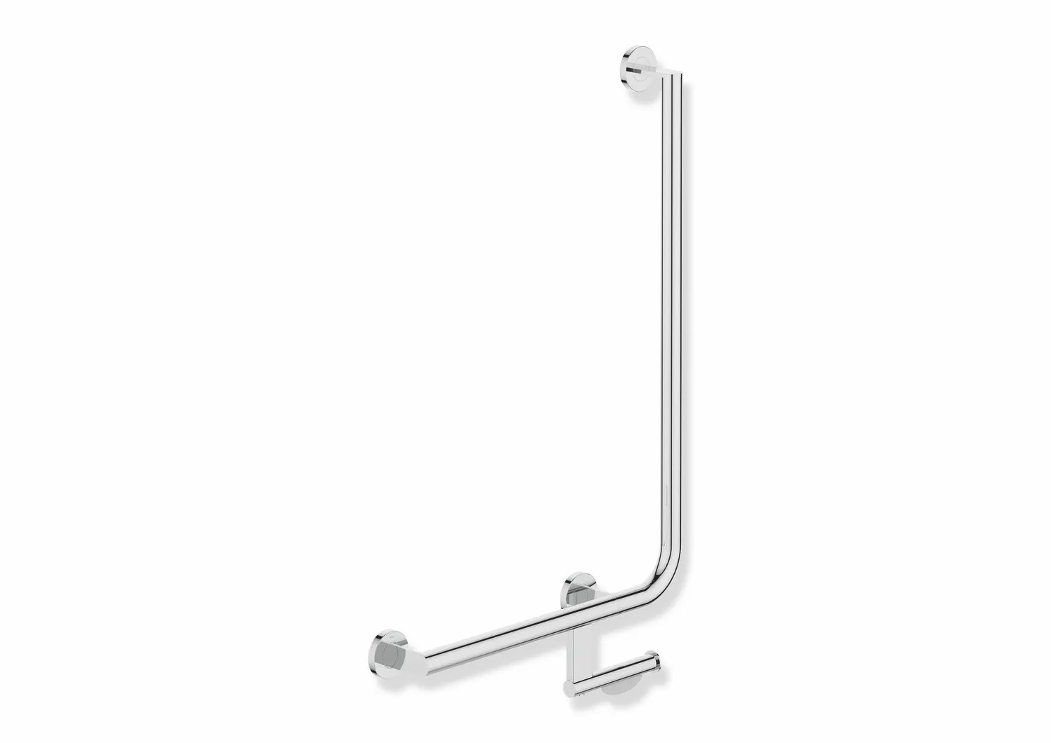 HEWI Winkelgriff mit WC-Papierrollenhalter, System 900, links, chrom