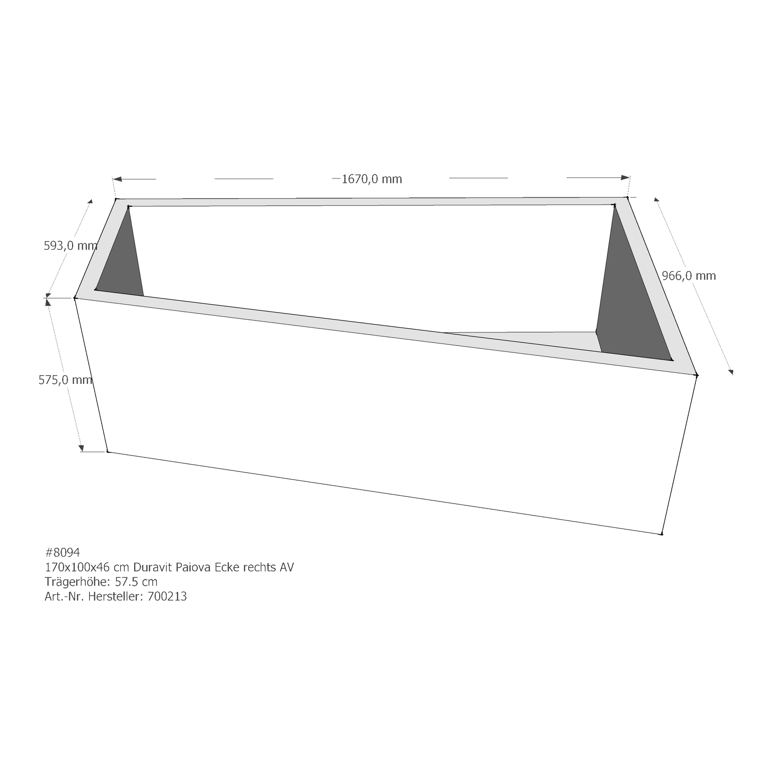 Badewannenträger für Duravit Paiova Ecke rechts rechts 170 × 100 × 46 cm Ausführung: rechts / Breite: 100 cm / Länge: 170 cm Badewannenträger für Duravit Paiova Ecke rechts rechts 170 × 100 × 46 cm Ausführung: rechts / Breite: 100 cm / Länge: 170 cm