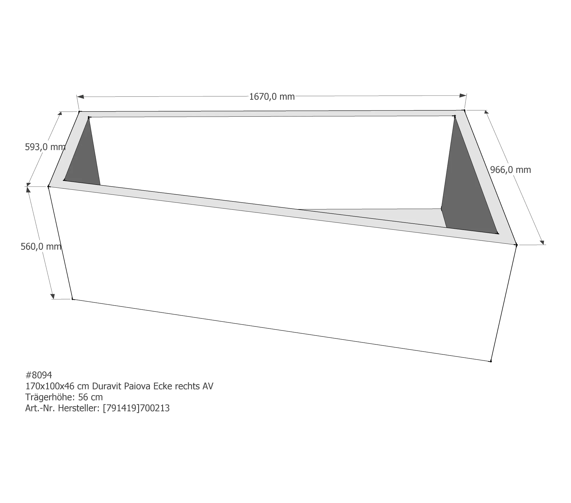 Badewannenträger für Duravit Paiova Ecke rechts rechts 170 × 100 × 46 cm Ausführung: rechts / Breite: 100 cm / Länge: 170 cm Badewannenträger für Duravit Paiova Ecke rechts rechts 170 × 100 × 46 cm Ausführung: rechts / Breite: 100 cm / Länge: 170 cm
