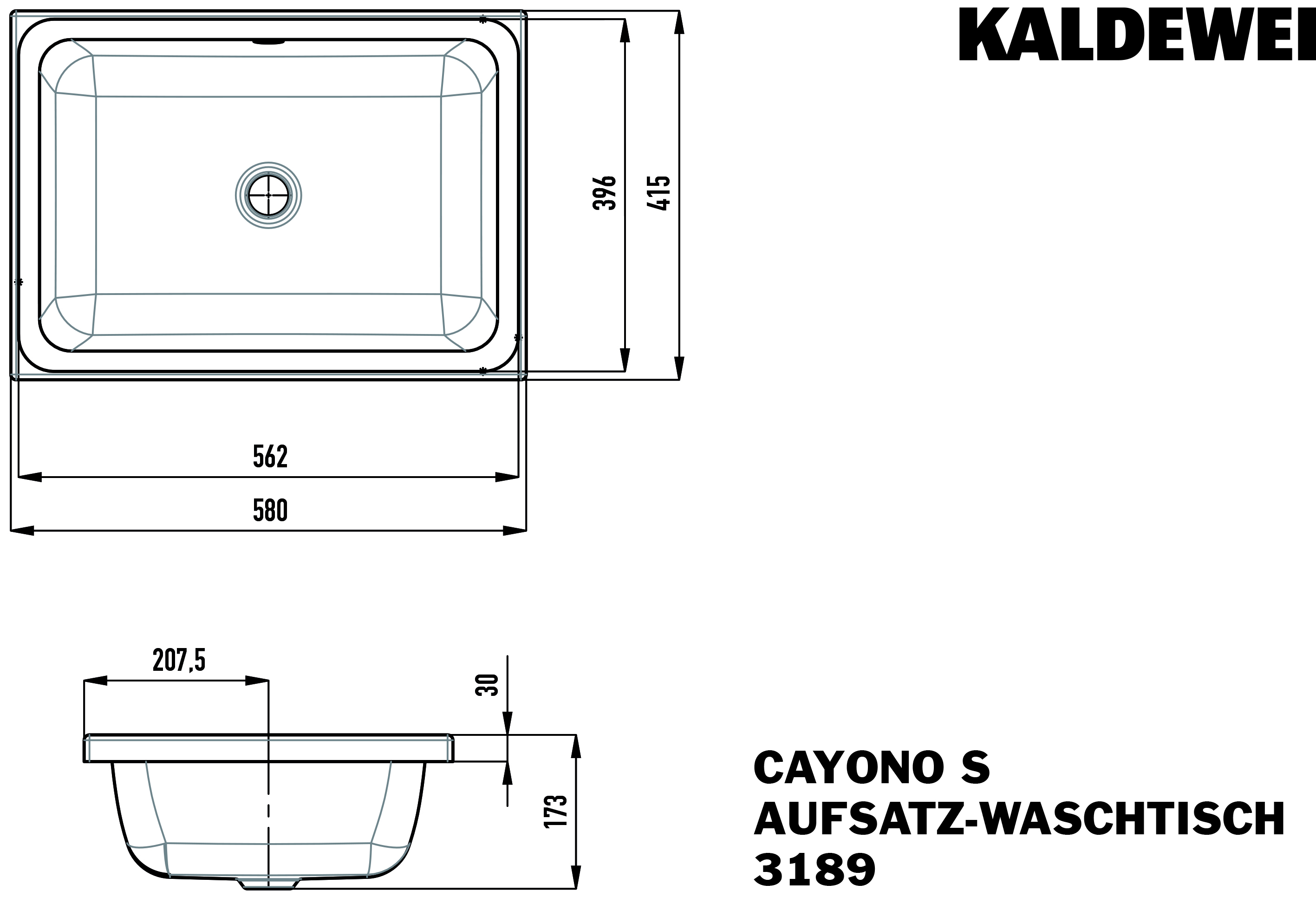 Aufsatzwaschtisch „Cayono S“ 58 × 41,5 cm, ohne Hahnlochbohrung in 