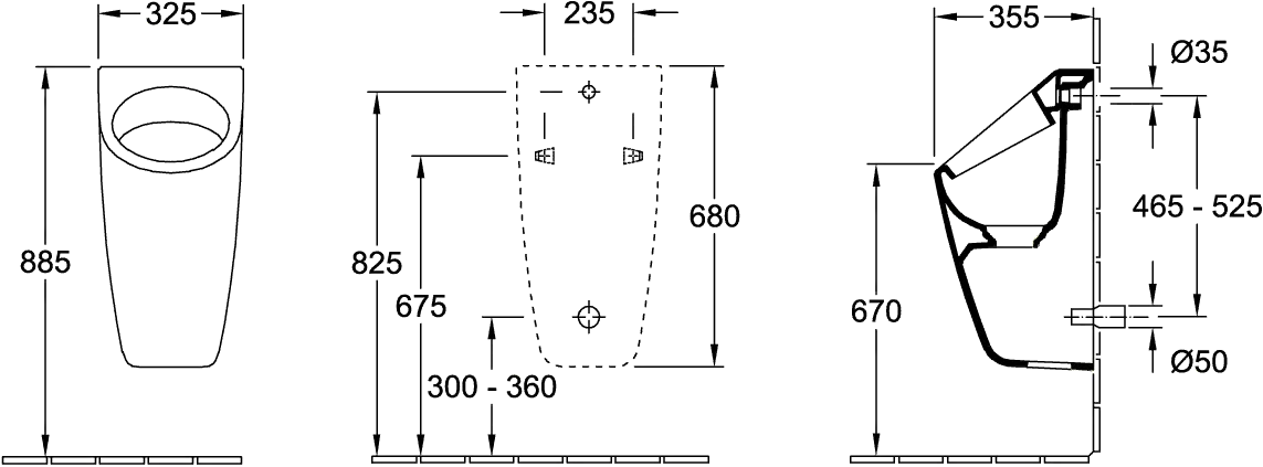 Urinal „Architectura“, Befestigung verdeckt, Zulauf verdeckt, ohne Zielobjekt 32,5 × 68 × 35,5 cm