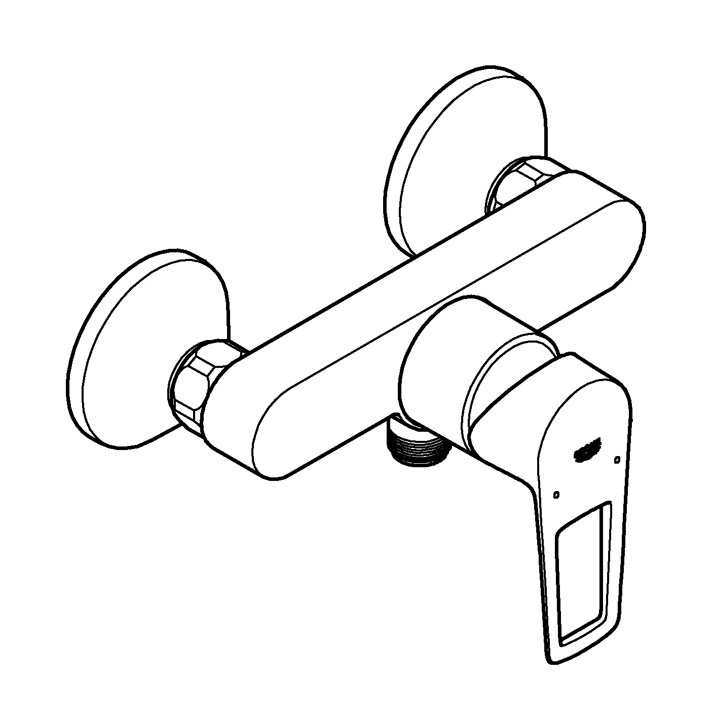 Einhand-Brausebatterie BauLoop 23633_1, Wandmontage, mit Temperaturbegrenzer, S-Anschlüsse, eigensicher, chrom