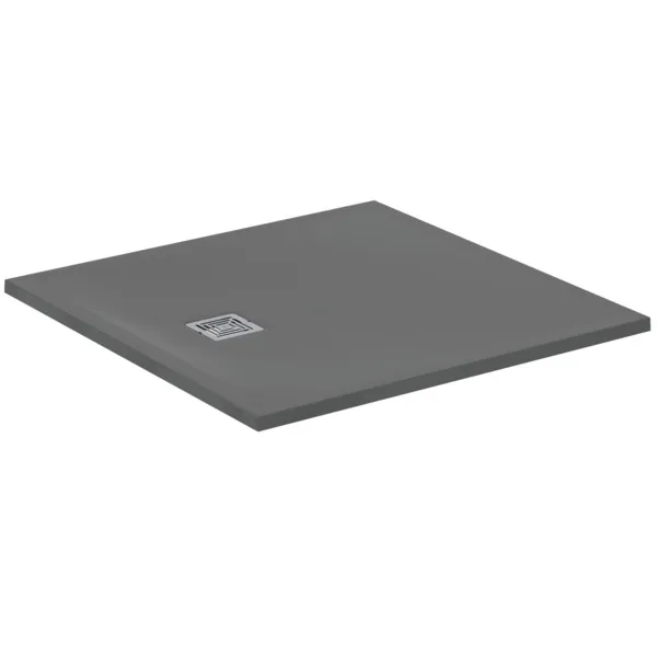 Ideal Standard Quadrat-Brausewanne Ultra Flat S +, 1000x1000 mm, 30 mm Höhe, Quarzgrau, mit Edelstahl-Ablaufabdeckung, antirutsch nach DIN EN 51097 Klasse C