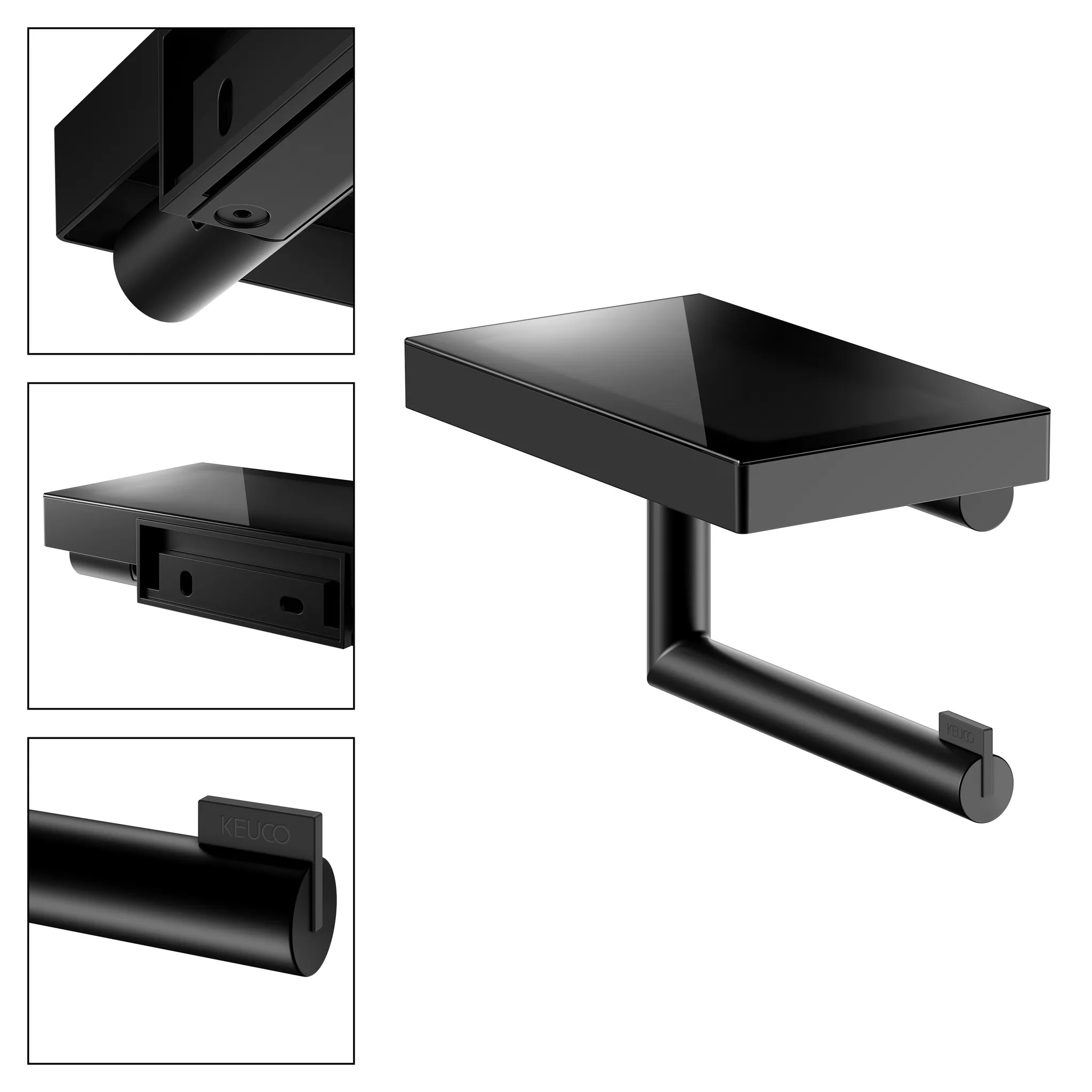 KEUCO REVA Toilettenpapierhalter mit Ablage schwarz matt