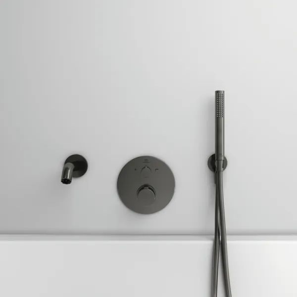 Badethermostat Unterputz Ceratherm T100, Bausatz 2, Rosette Durchmesser: 163mm, Brushed Gold Badethermostat Unterputz Ceratherm T100, Bausatz 2, Rosette Durchmesser: 163mm, Brushed Gold