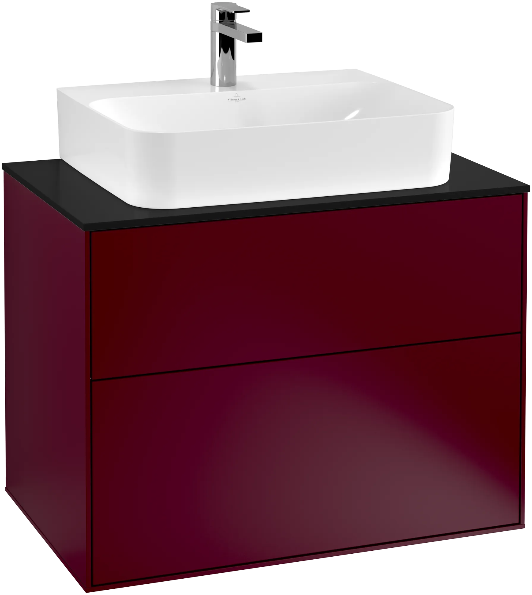 Villeroy & Boch Finion Waschbeckenunterschrank G09, 800x603x501mm, mit Beleuchtung, 2 Auszüge, Peony Matt Lacquer / Glass Black Matt